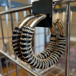 Anna & Ava Trendy Gold & Black Hoop Earrings